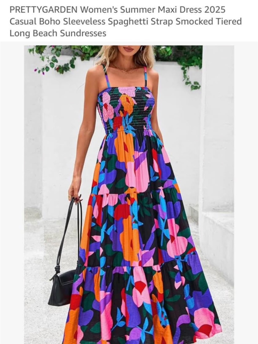 PRETTYGARDEN Multicolor Smocked Spaghetti-Strap Maxi Dress